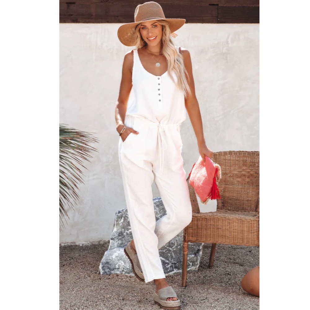 Vici Collection Maye Cotton Pocketed Drawstring Jumpsuit - Olive Green NWT
